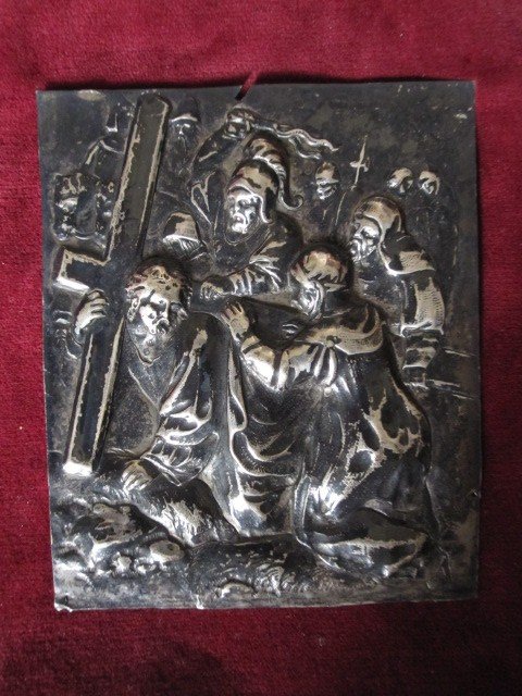 Road To Calvary. Silver Embossed Plate. 17th Century Spanish Work-photo-1