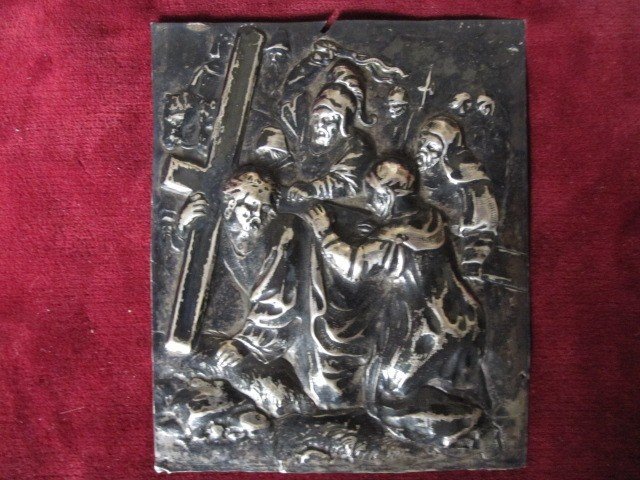 Road To Calvary. Silver Embossed Plate. 17th Century Spanish Work-photo-2