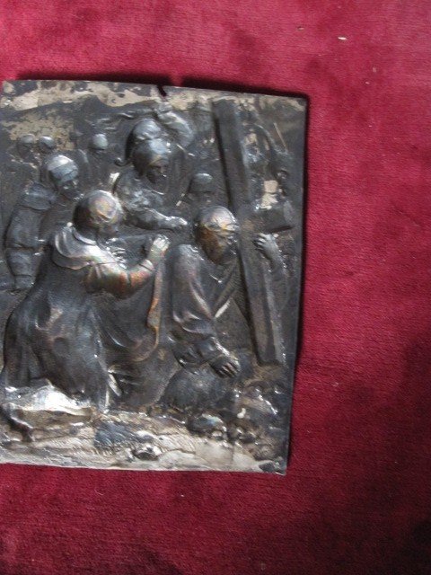 Road To Calvary. Silver Embossed Plate. 17th Century Spanish Work-photo-5