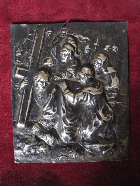 Road To Calvary. Silver Embossed Plate. 17th Century Spanish Work