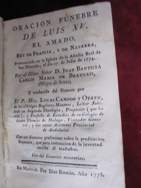 Oraison Funèbre De Louis XV. Le Bien-aimé Roi De France. Madrid : 1778. En Espagnol-photo-4