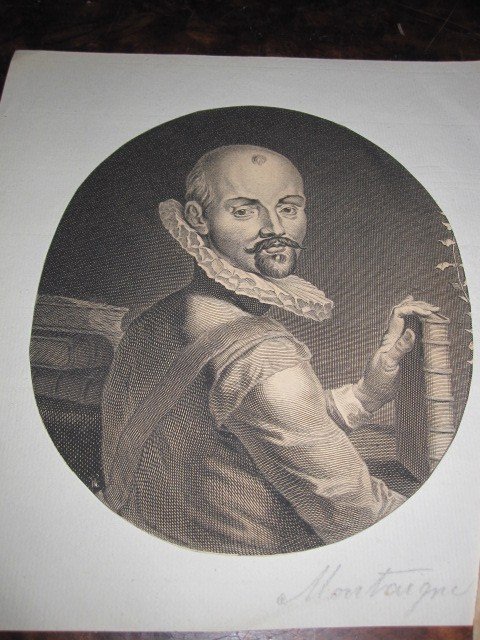 Trois Gravures Sur Cuivre Avec Des Portraits De Miguel De Montaigne. 17e Et 18e Siècles-photo-2