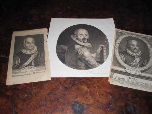 Trois Gravures Sur Cuivre Avec Des Portraits De Miguel De Montaigne. 17e Et 18e Siècles-photo-1