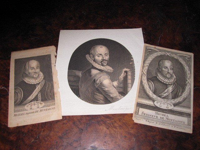 Trois Gravures Sur Cuivre Avec Des Portraits De Miguel De Montaigne. 17e Et 18e Siècles