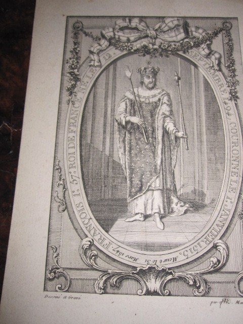 Francis I. King Of France. Copper Engraving Signed Martinet. 18th Century-photo-3