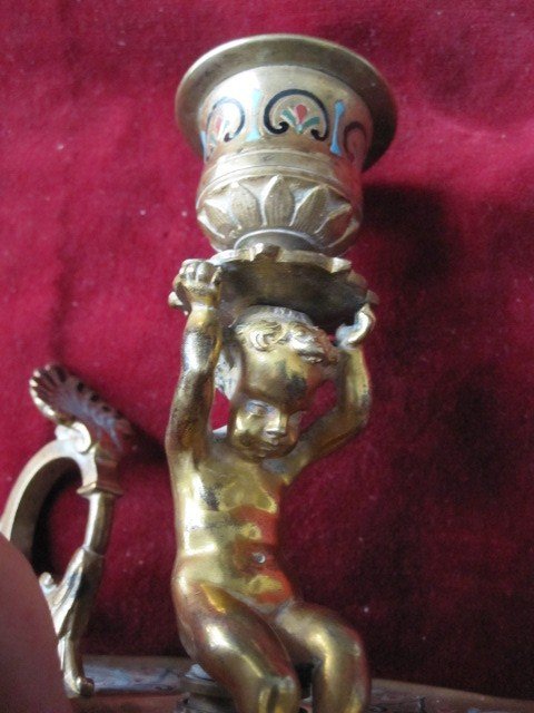 Candlestick In Gilt Bronze And Cloisonne Enamel. Nineteenth Century-photo-5