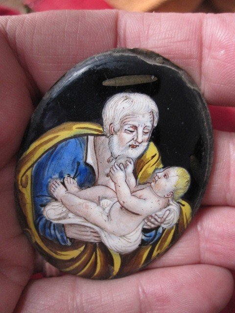 Saint Joseph Avec l'Enfant. Email De Limoges XVIIème-photo-3