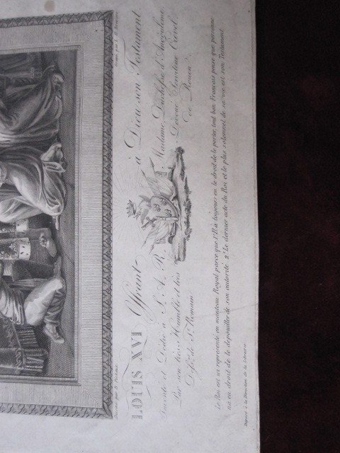 Adieu Et Testament De Louis XVI. Gravure Sur Cuivre d'Exaltation Réaliste. Signé -photo-3
