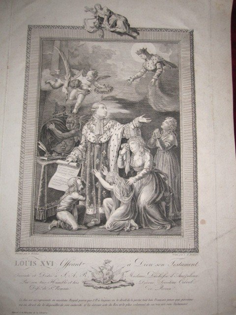 Adieu Et Testament De Louis XVI. Gravure Sur Cuivre d'Exaltation Réaliste. Signé -photo-4
