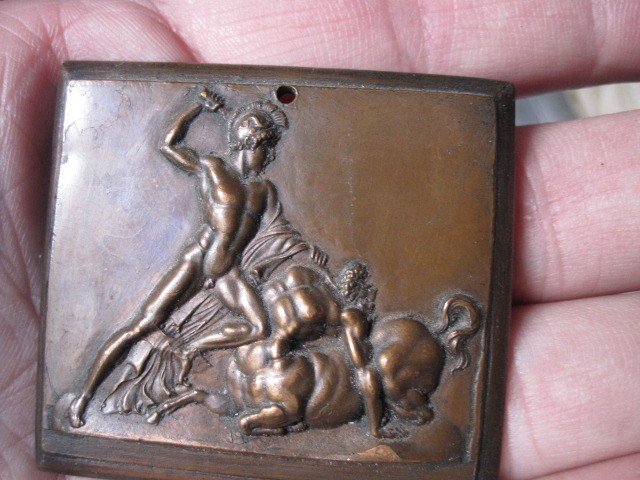 Hercule Et Le Centaure Nessus. Plaquette Néoclassique En Bronze-photo-4