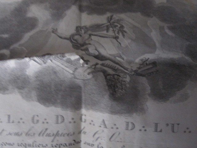 Freemasonry: Grand Masonic Diploma Engraving On Parchment, Montpellier, 1867-photo-3
