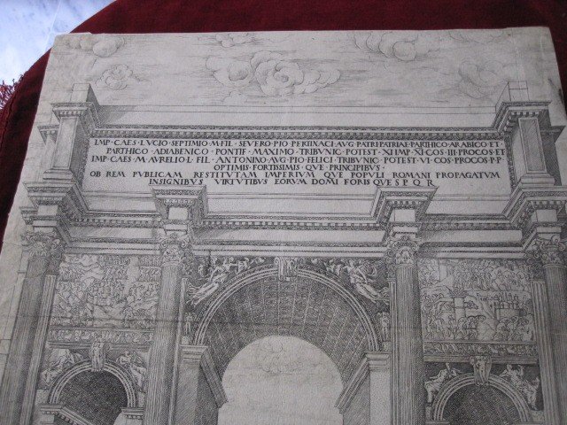 Arc De Triomphe De Septime Sévère. Gravure Sur Cuivre. Signé : Ant Lafreri Sequanus En 1547-photo-2
