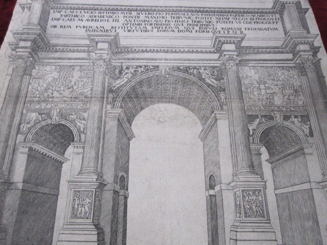 Arc De Triomphe De Septime Sévère. Gravure Sur Cuivre. Signé : Ant Lafreri Sequanus En 1547-photo-3