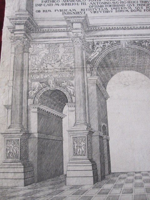 Arc De Triomphe De Septime Sévère. Gravure Sur Cuivre. Signé : Ant Lafreri Sequanus En 1547-photo-6