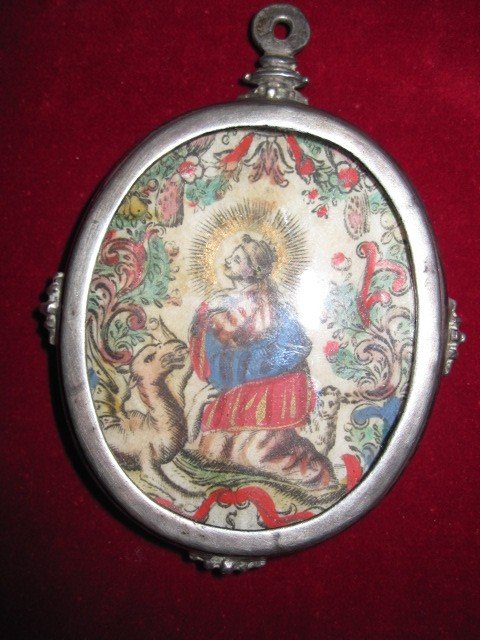 17th Or 18th Century Silver Reliciary Of Santa Marta Or Santa Margarita And The Dragon