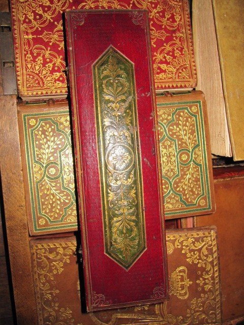 Etui Réalisé En Mosaïque De Cuir Marocain. Magnifique Travail De Relieur Du Début Du 19ème Sièc-photo-4