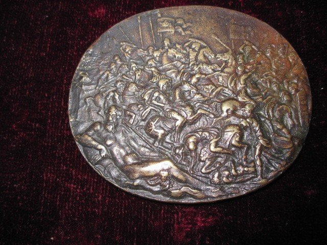 Scène De Bataille. Plaquette Ovale En Bronze  S. XVII. Travail Probablement Allemand Ou Flamand-photo-8