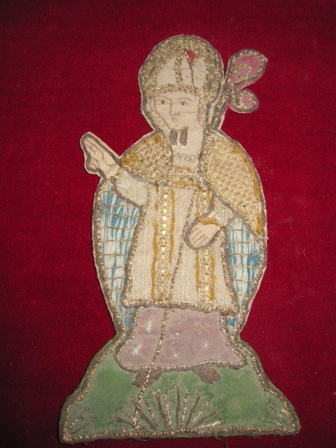 Saint Paul Et évêque. Broderie En Soie De Couleur Et Fils d'Or Du 16eme Ou 17eme Siecle. -photo-8