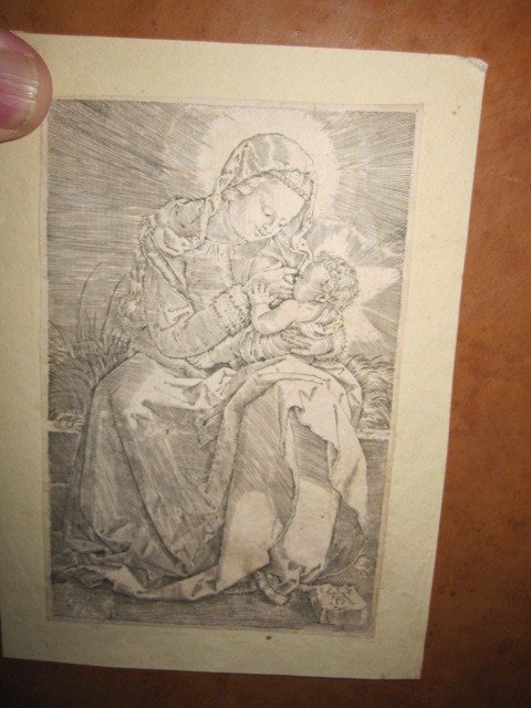 Vierge à l'Enfant Jésus. Gravure Sur Cuivre d'Albrecht Dürer. Version Spéculaire. Siècle XVI-photo-4