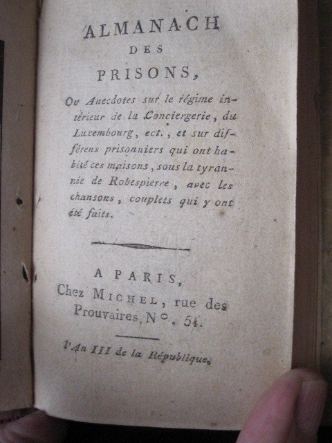 Almanach Des Prisons. An III De La République (1795) Calendrier Des Royalistes Emprisonnés-photo-3