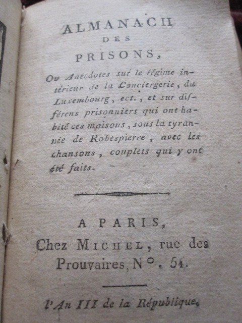 Almanach Des Prisons. An III De La République (1795) Calendrier Des Royalistes Emprisonnés-photo-4