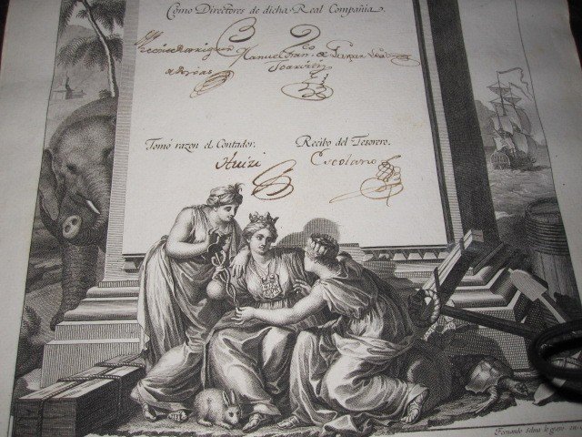 Action Commerciale : Compagnie Royale Des Philippines. 1785. Beau Plaqué Cuivre De Selma-photo-3