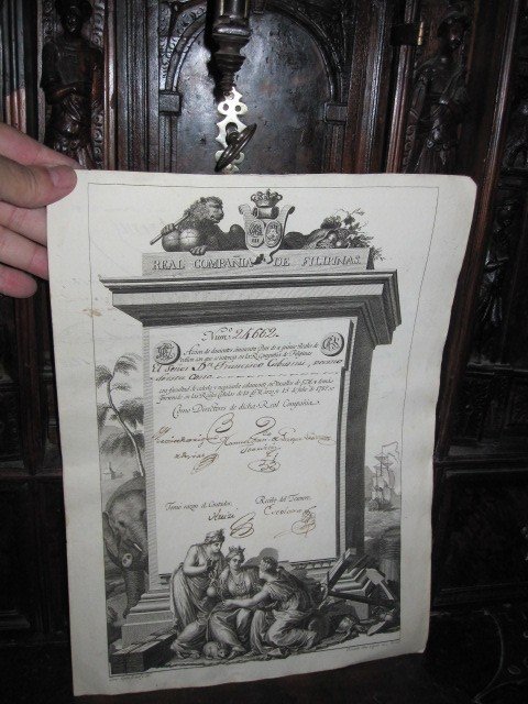 Action Commerciale : Compagnie Royale Des Philippines. 1785. Beau Plaqué Cuivre De Selma-photo-3