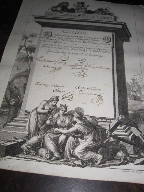 Action Commerciale : Compagnie Royale Des Philippines. 1785. Beau Plaqué Cuivre De Selma