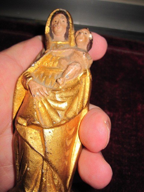 Petite Vierge à l'Enfant En Marbre Ou Albâtre Polychrome. Siècle XVIII-photo-2