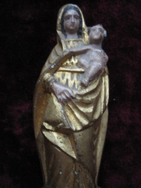 Petite Vierge à l'Enfant En Marbre Ou Albâtre Polychrome. Siècle XVIII-photo-7