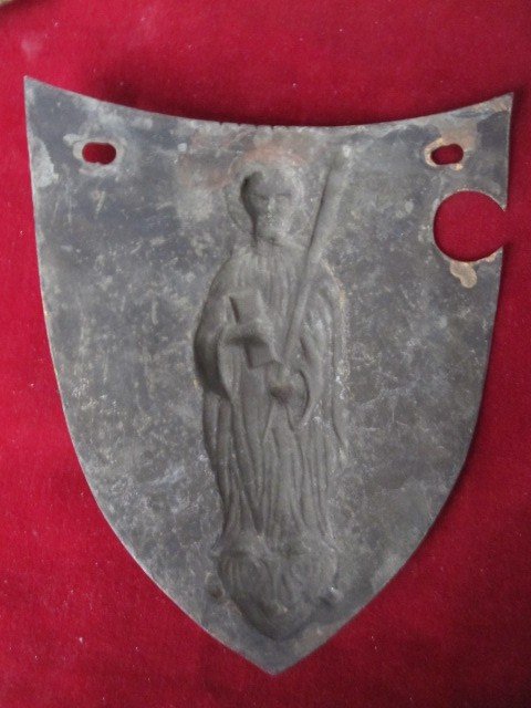 Embossed Iron Sheet Shield. Century Fence Ornament. XV Or XVI-photo-3