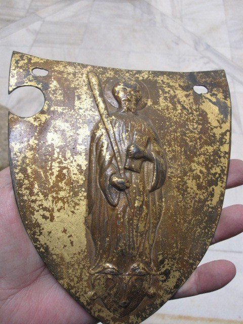 Embossed Iron Sheet Shield. Century Fence Ornament. XV Or XVI-photo-4