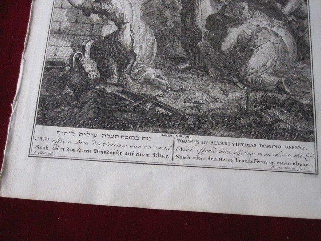 Sacrifice Of Noah After The Landing Of The Ark. Copper Engraving. Signed: J. Van Vianen-photo-3