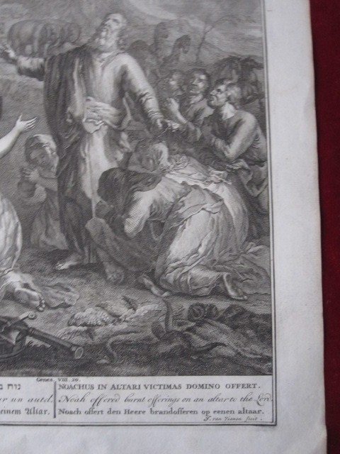 Sacrifice Of Noah After The Landing Of The Ark. Copper Engraving. Signed: J. Van Vianen-photo-1