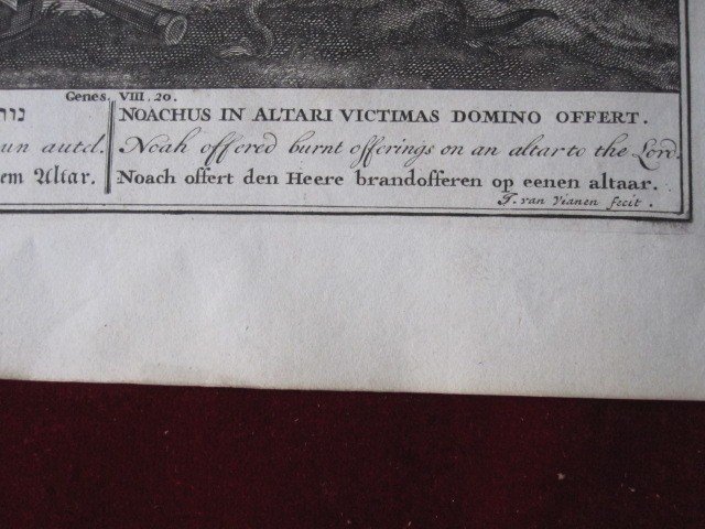 Sacrifice Of Noah After The Landing Of The Ark. Copper Engraving. Signed: J. Van Vianen-photo-2