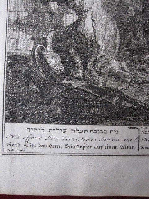 Sacrifice Of Noah After The Landing Of The Ark. Copper Engraving. Signed: J. Van Vianen-photo-3