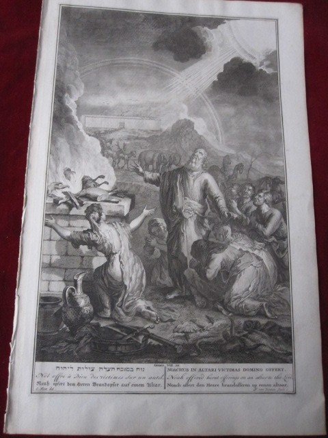 Sacrifice Of Noah After The Landing Of The Ark. Copper Engraving. Signed: J. Van Vianen