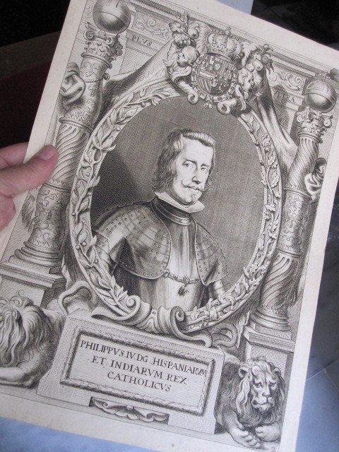 Philip Iv. King Of Spain And The Indies. Copper Engraving From S. XVII.-photo-2
