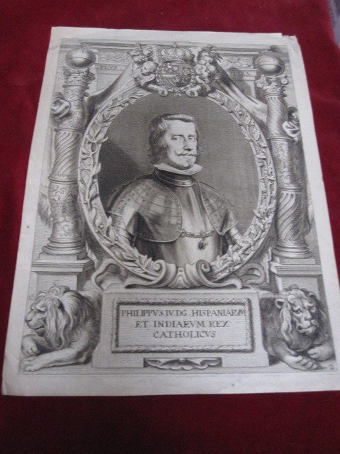 Philippe Iv. Roi d'Espagne Et Des Indes. Gravure Sur Cuivre De S. XVII.-photo-3