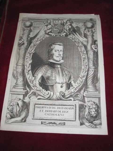 Philippe Iv. Roi d'Espagne Et Des Indes. Gravure Sur Cuivre De S. XVII.-photo-5