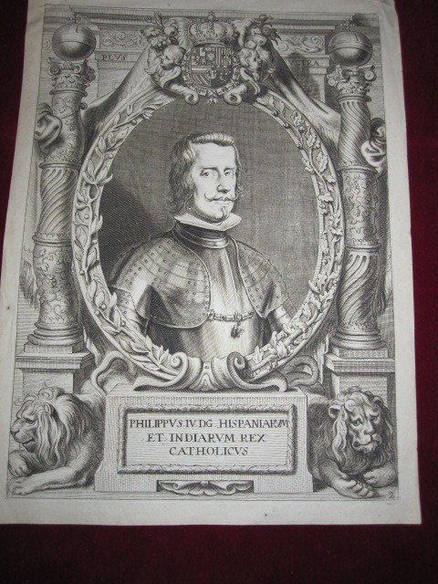 Philippe Iv. Roi d'Espagne Et Des Indes. Gravure Sur Cuivre De S. XVII.-photo-6