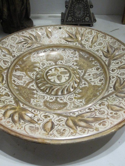 Grande Assiette En Céramique Hispanique Mauresque Aux Reflets Dorés De Manises. Siècle XVI-photo-6