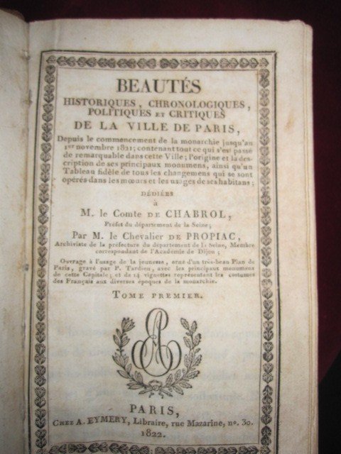 Beautés Historiques De Paris. 1822. 2 Volumes, Avec Plan Et Gravures.-photo-2