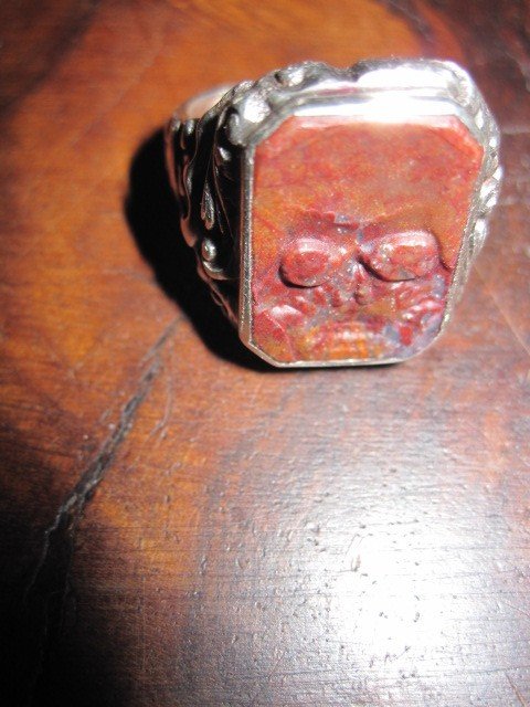 Memento Mori. Bague Avec Cornaline Sculptée De Forme Incussive, Pour Sceau. 18ème Ou 19ème Sièc-photo-5