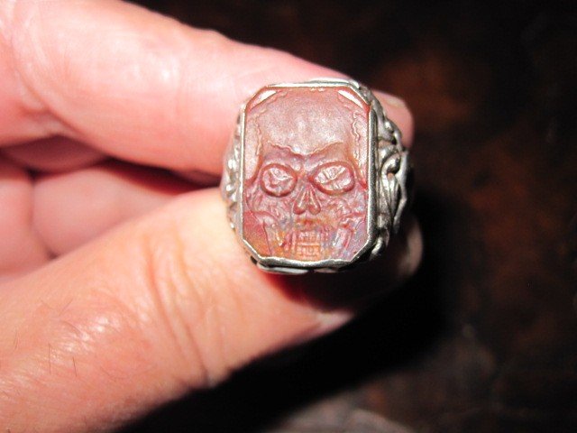 Memento Mori. Bague Avec Cornaline Sculptée De Forme Incussive, Pour Sceau. 18ème Ou 19ème Sièc-photo-7