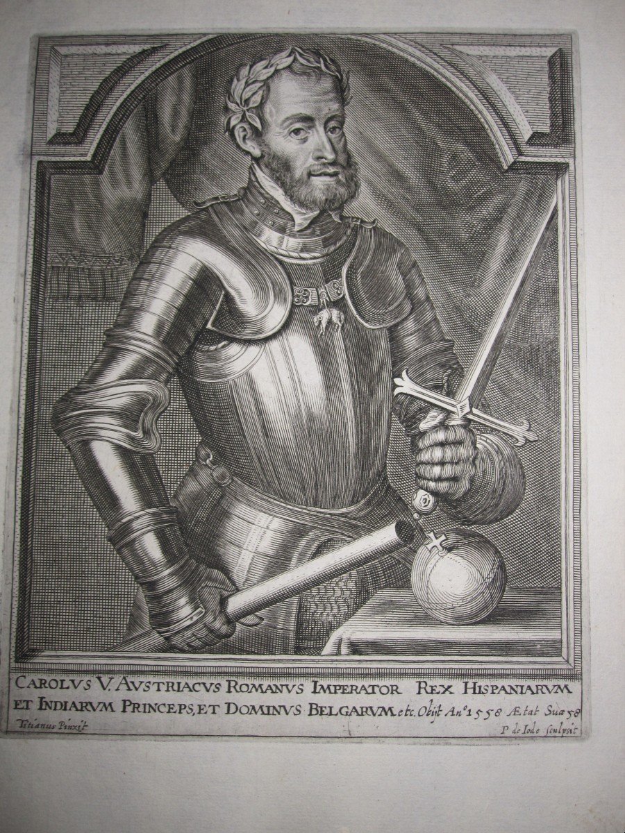 Charles V And Isbel Of Portugal Copper Engravings By Pieter De Iode On Portraits Of Titian-photo-2