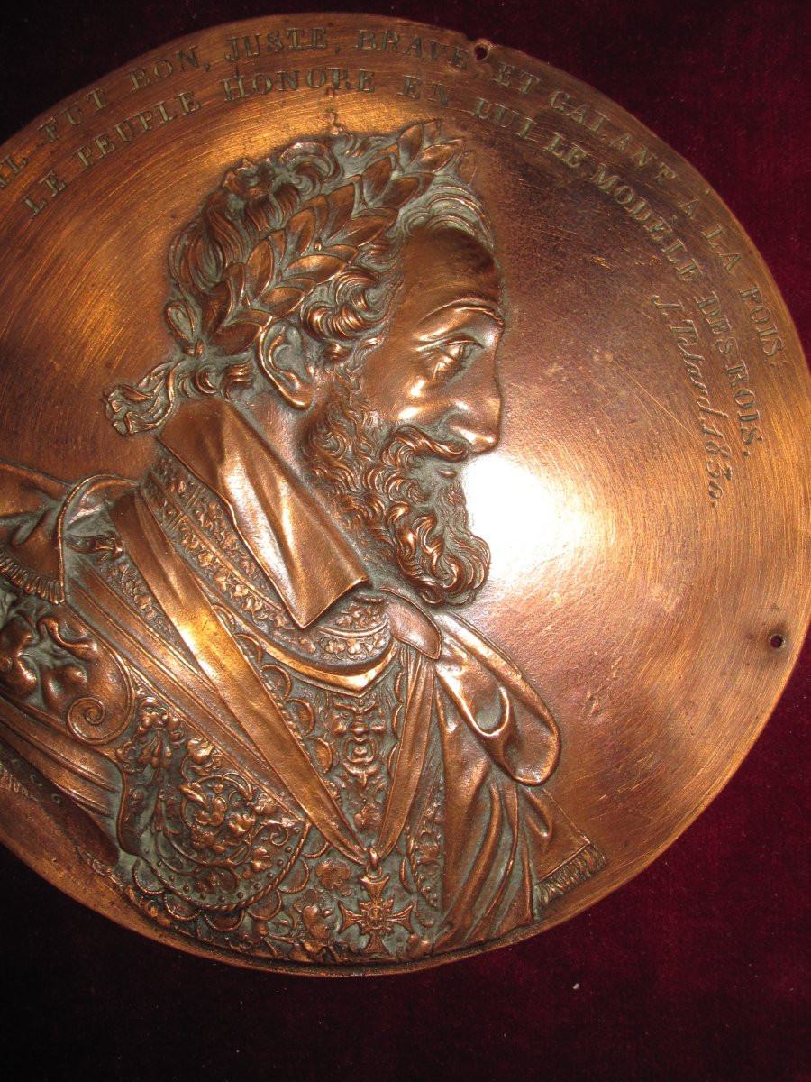 Médaillon Rond En Cuivre Henri Iv. Signé : J. Tétar 1830-photo-2