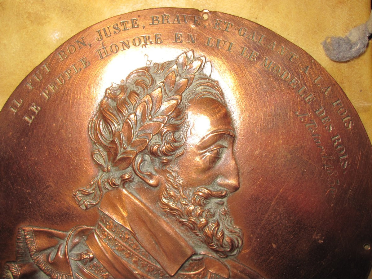 Médaillon Rond En Cuivre Henri Iv. Signé : J. Tétar 1830-photo-4