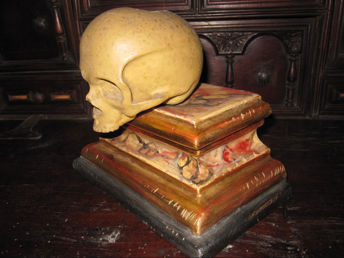 Memento mori. Sculpture en bois polychrome du XVIIe siècle-photo-3