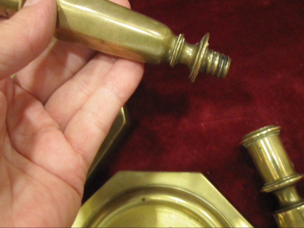 Pair Of 16th Century Bronze Candlesticks With Octagonal Base And Balustraded Body.-photo-7